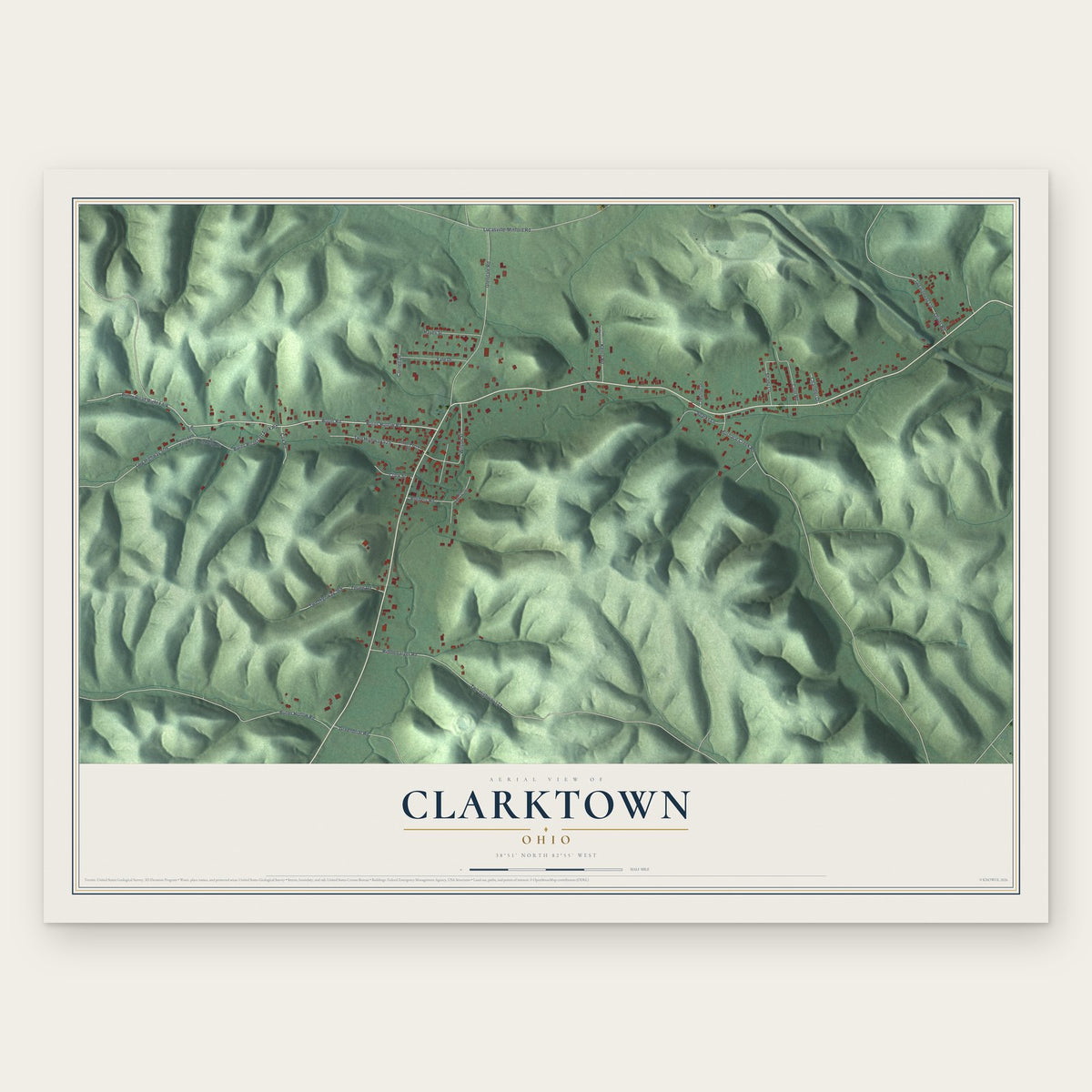 Clarktown, Ohio map print, the full design