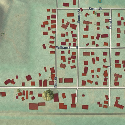 Close-up of the map of Clay Center, Ohio print showing street and building detail
