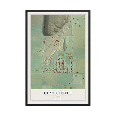 Map of Clay Center, Ohio, 12 x 18 inch print in a black wood frame
