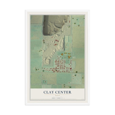 Map of Clay Center, Ohio, 12 x 18 inch print in a white wood frame