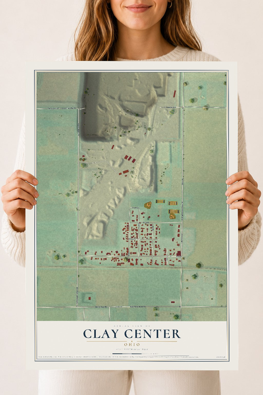 Map of Clay Center, Ohio, 18 x 24 inch unframed archival matte print