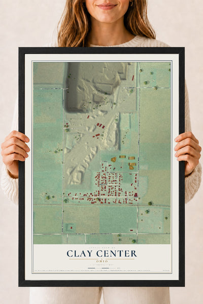 Map of Clay Center, Ohio, 18 x 24 inch print in a black wood frame
