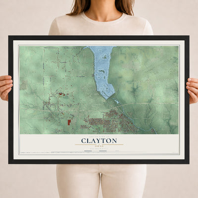 Map of Clayton, Ohio, 18 x 24 inch print in a black wood frame