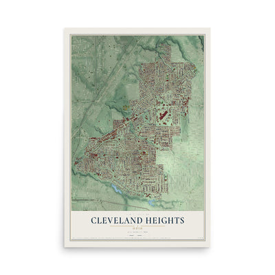 Map of Cleveland Heights, Ohio, 12 x 18 inch unframed archival matte print