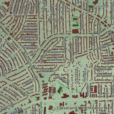 Second close-up of the map of Cleveland Heights, Ohio print showing more streets and buildings