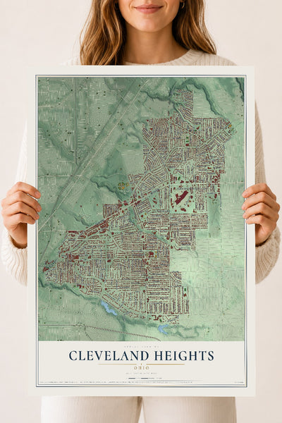 Map of Cleveland Heights, Ohio, 18 x 24 inch unframed archival matte print