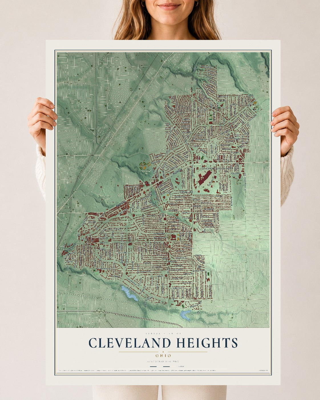 Map of Cleveland Heights, Ohio, 24 x 36 inch unframed archival matte print