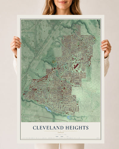 Map of Cleveland Heights, Ohio, 24 x 36 inch unframed archival matte print