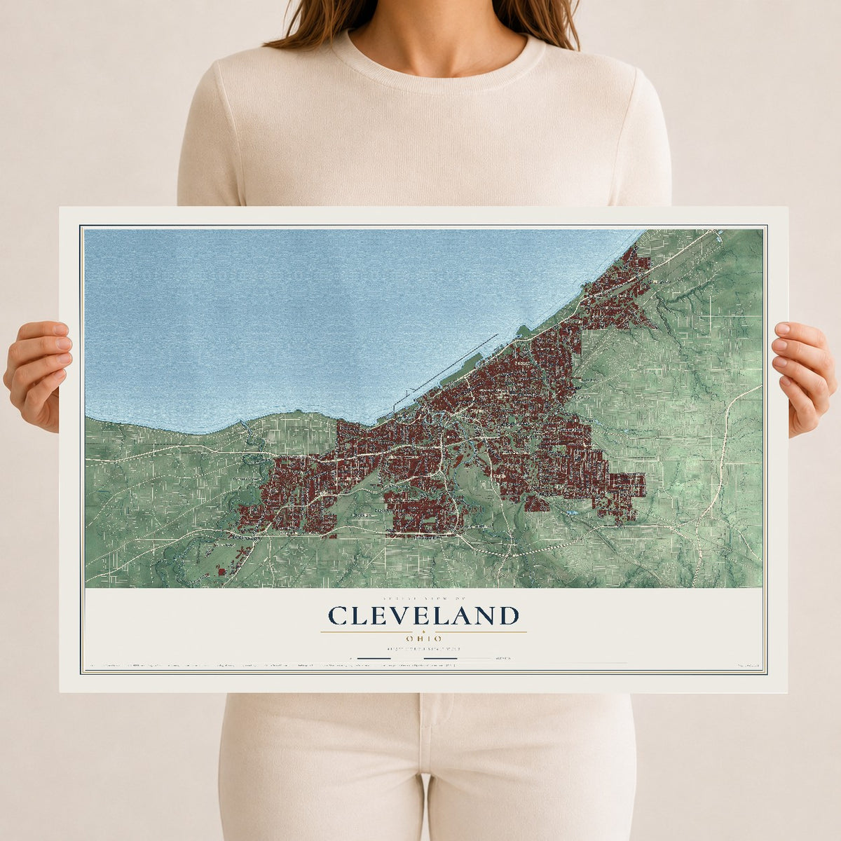 Map of Cleveland, Ohio, 12 x 18 inch unframed archival matte print