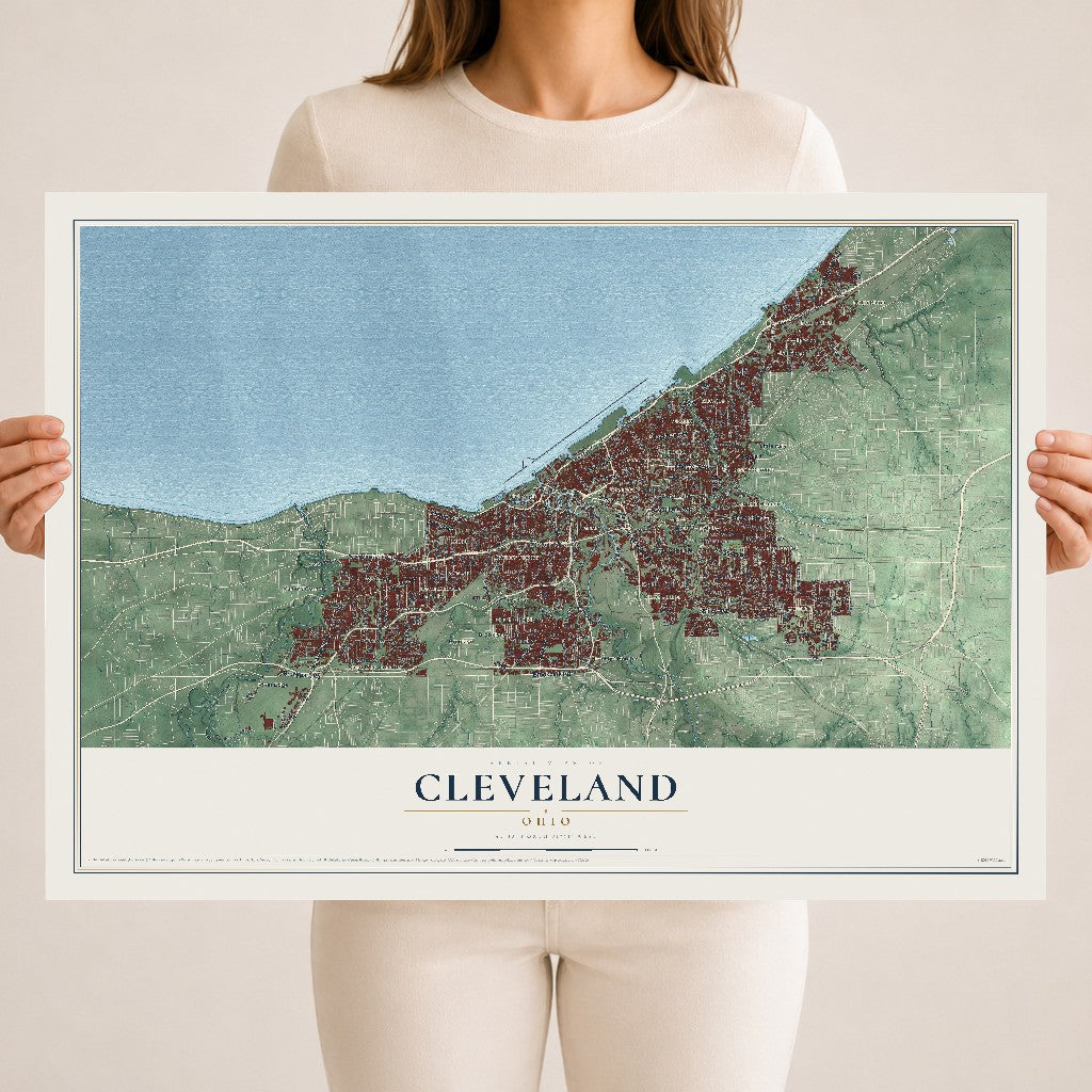 Map of Cleveland, Ohio, 18 x 24 inch unframed archival matte print