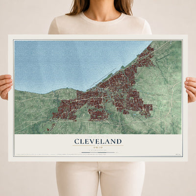 Map of Cleveland, Ohio, 18 x 24 inch unframed archival matte print
