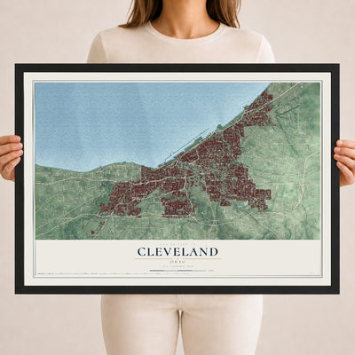 Map of Cleveland, Ohio, 18 x 24 inch print in a black wood frame