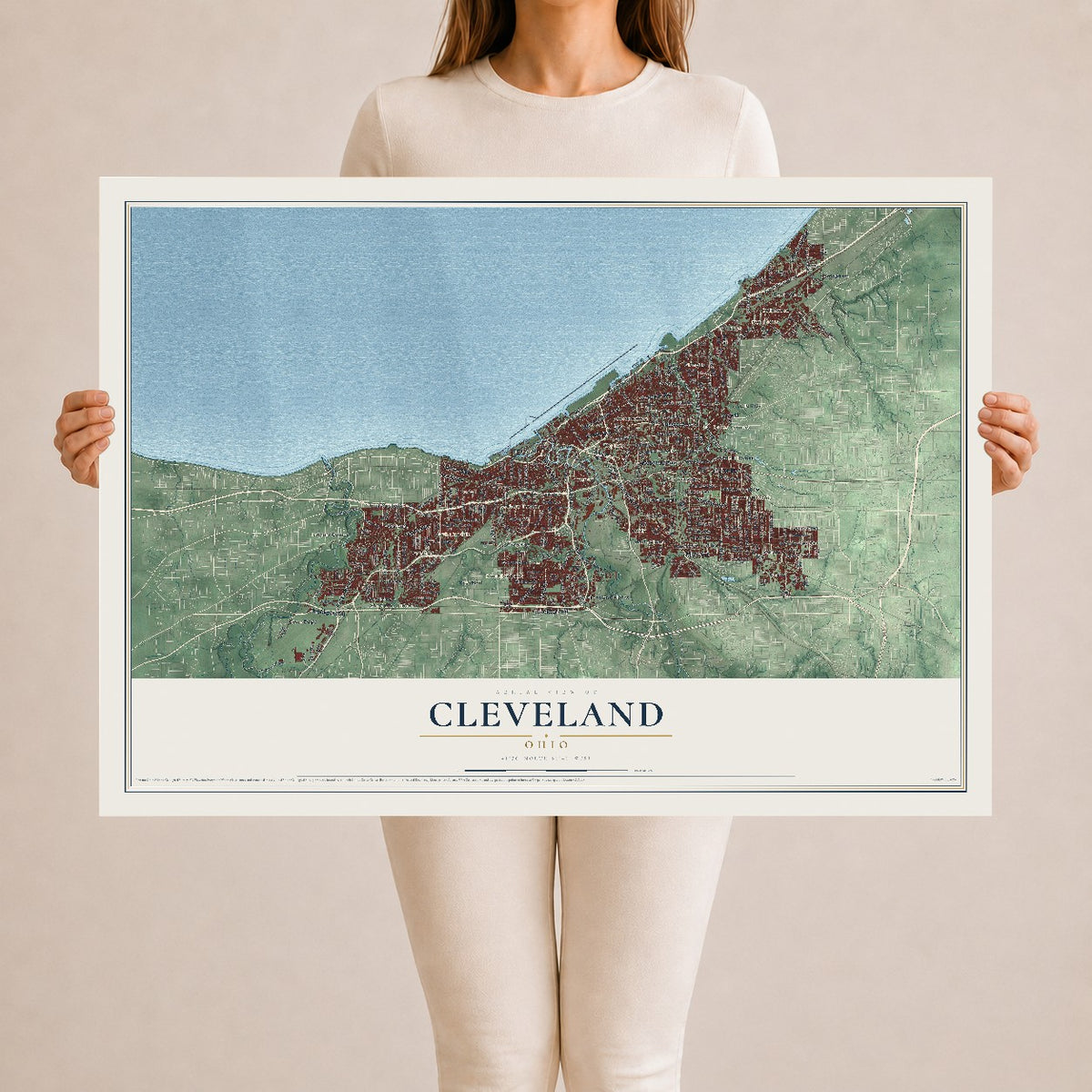 Map of Cleveland, Ohio, 24 x 36 inch unframed archival matte print