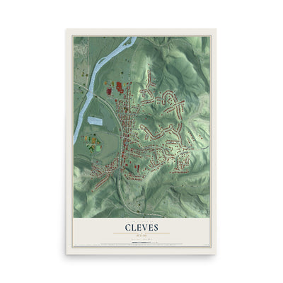 Map of Cleves, Ohio, 12 x 18 inch unframed archival matte print