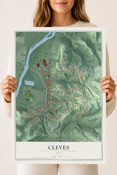 Map of Cleves, Ohio, 18 x 24 inch unframed archival matte print