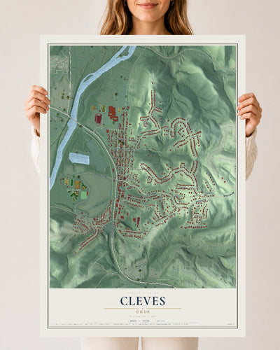 Map of Cleves, Ohio, 24 x 36 inch unframed archival matte print
