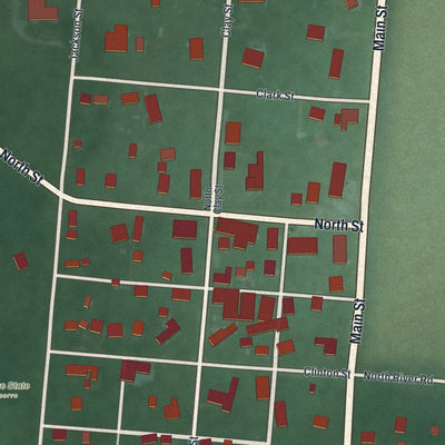 Close-up of the map of Clifton, Ohio print showing street and building detail