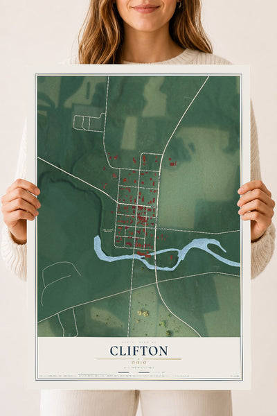 Map of Clifton, Ohio, 18 x 24 inch unframed archival matte print