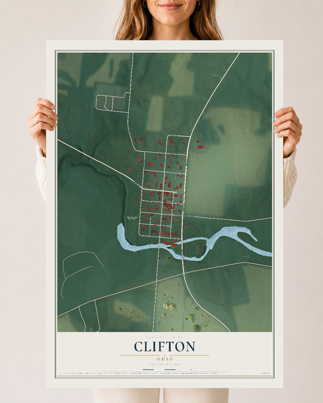 Map of Clifton, Ohio, 24 x 36 inch unframed archival matte print