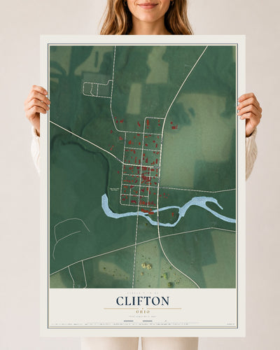Map of Clifton, Ohio, 24 x 36 inch unframed archival matte print
