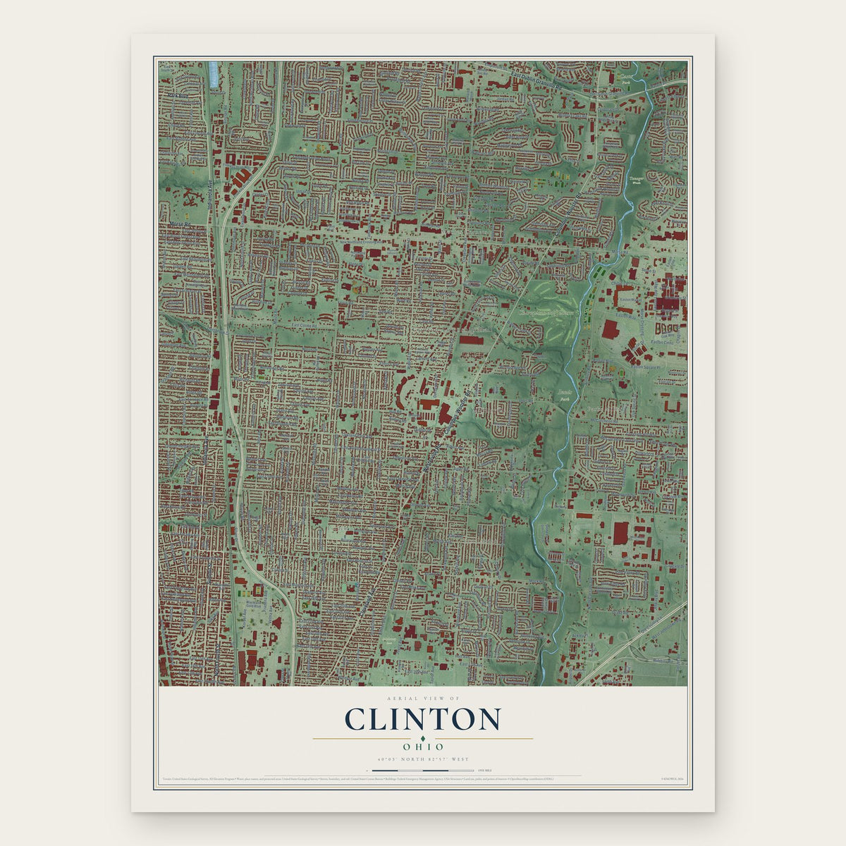 Clinton, Franklin County, Ohio map print, the full design