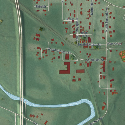 Close-up of the map of Clinton, Ohio print showing street and building detail