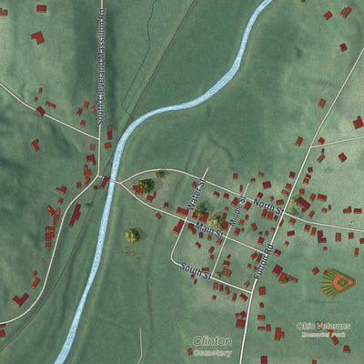 Second close-up of the map of Clinton, Ohio print showing more streets and buildings