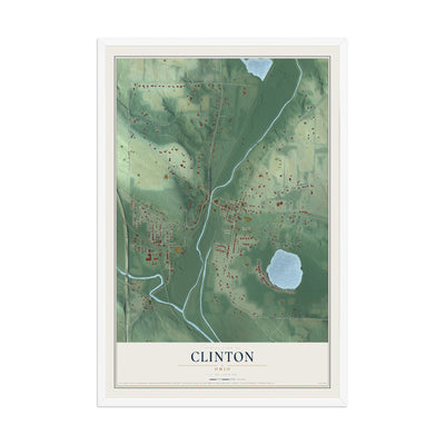 Map of Clinton, Ohio, 12 x 18 inch print in a white wood frame