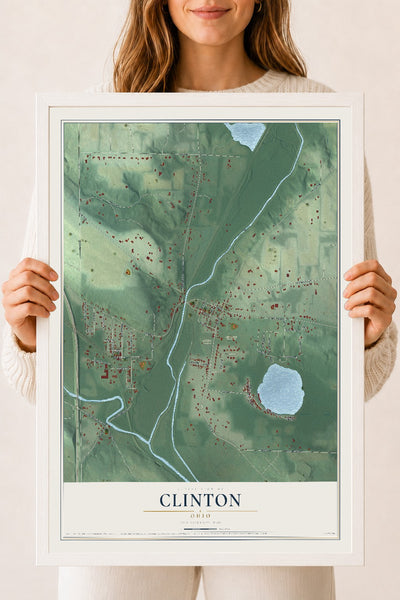 Map of Clinton, Ohio, 18 x 24 inch print in a white wood frame