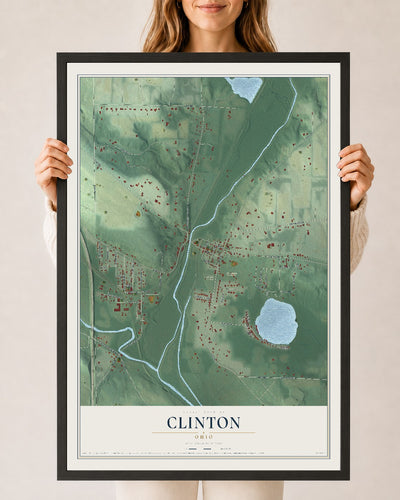 Map of Clinton, Ohio, 24 x 36 inch print in a black wood frame