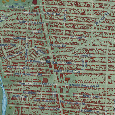 Close-up of the map of Clintonville, Ohio print showing street and building detail