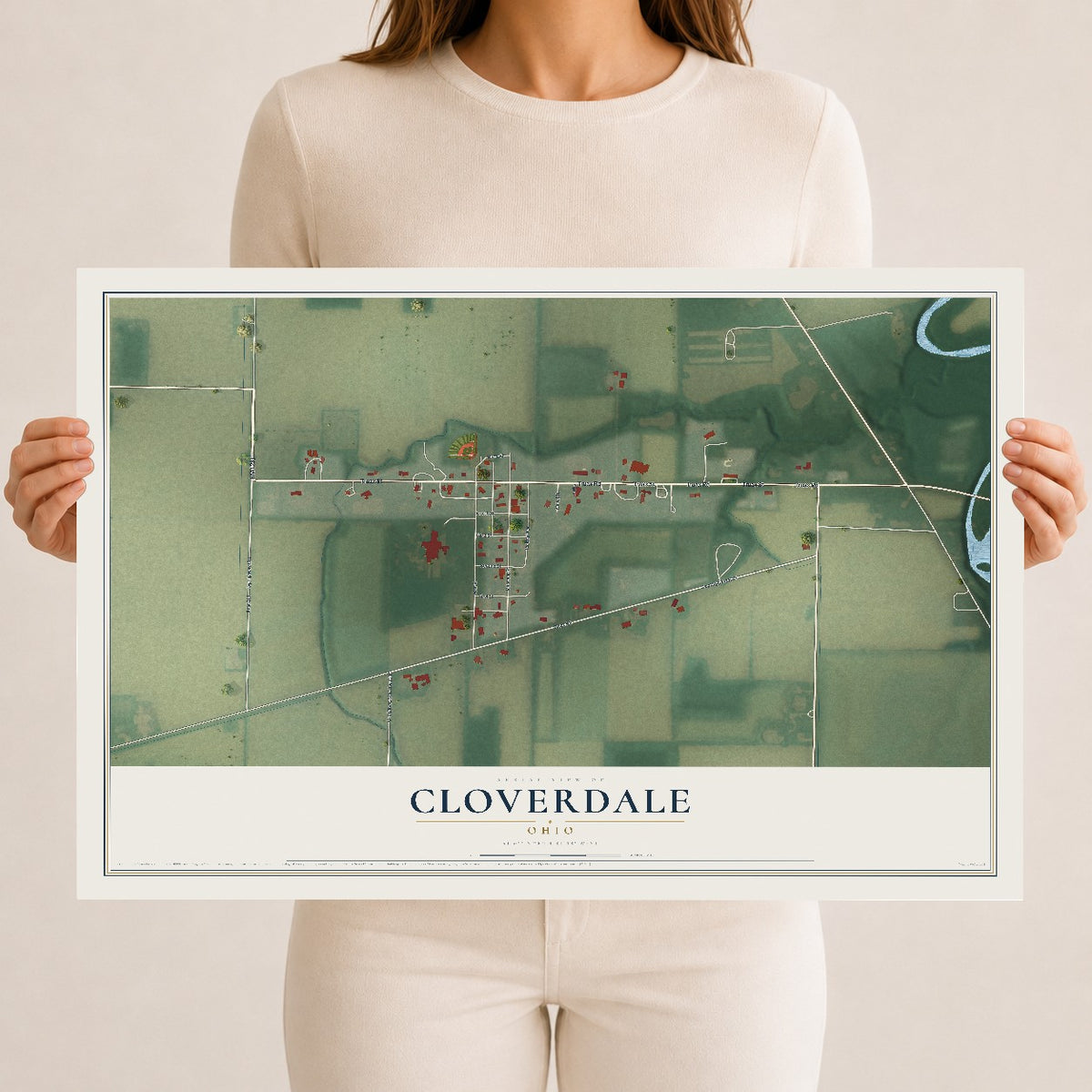 Map of Cloverdale, Ohio, 12 x 18 inch unframed archival matte print