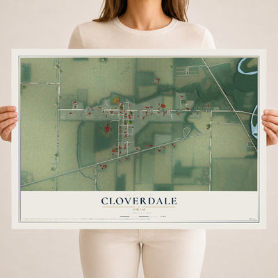 Map of Cloverdale, Ohio, 18 x 24 inch unframed archival matte print