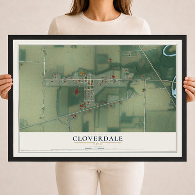 Map of Cloverdale, Ohio, 18 x 24 inch print in a black wood frame