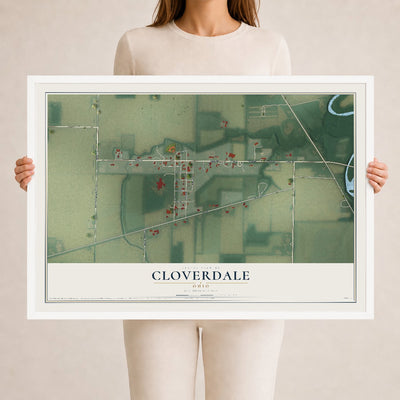 Map of Cloverdale, Ohio, 24 x 36 inch print in a white wood frame