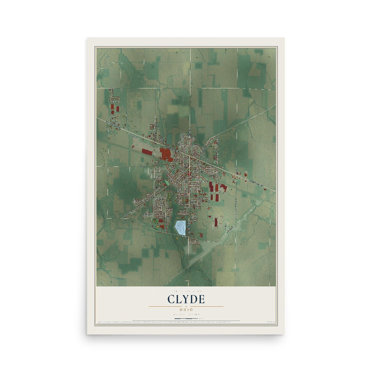 Map of Clyde, Ohio, 12 x 18 inch unframed archival matte print