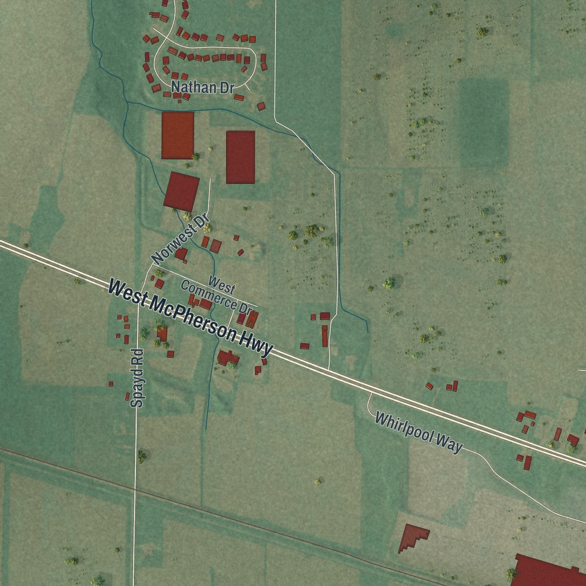 Second close-up of the map of Clyde, Ohio print showing more streets and buildings
