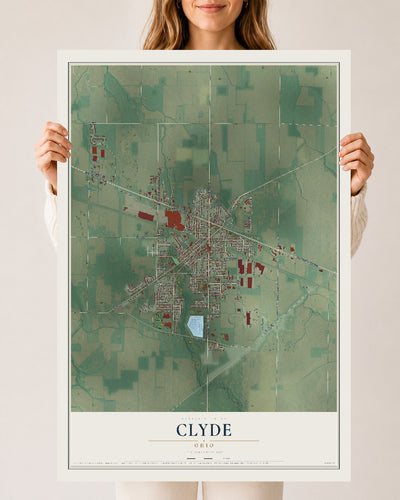 Map of Clyde, Ohio, 24 x 36 inch unframed archival matte print