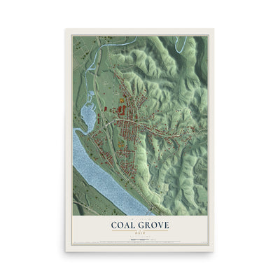 Map of Coal Grove, Ohio, 12 x 18 inch unframed archival matte print