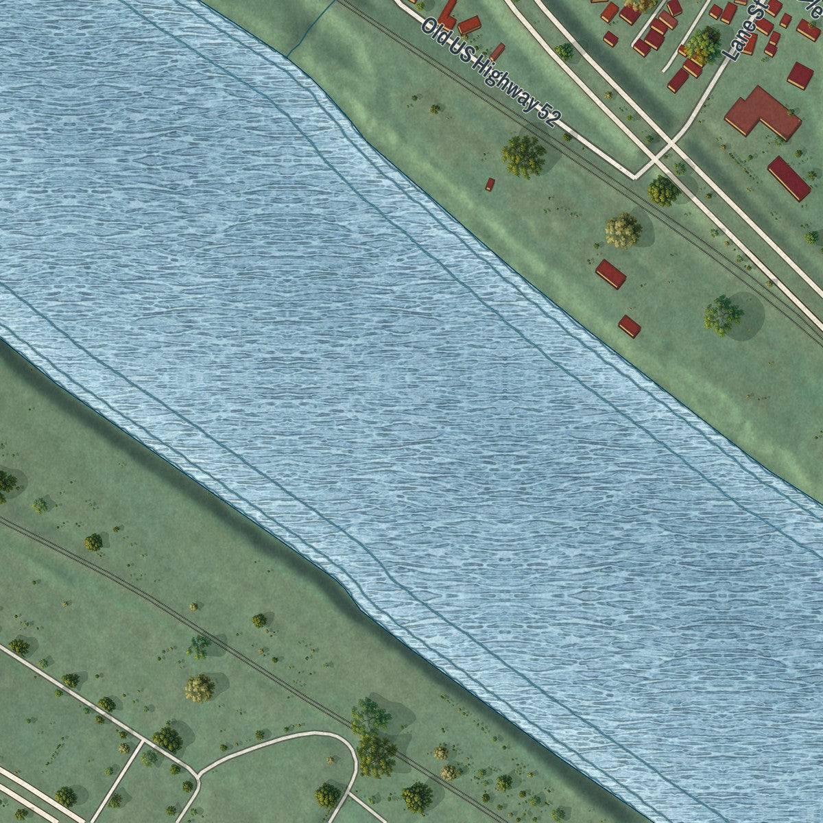Second close-up of the map of Coal Grove, Ohio print showing more streets and buildings