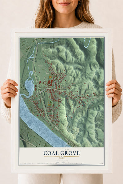 Map of Coal Grove, Ohio, 18 x 24 inch print in a white wood frame