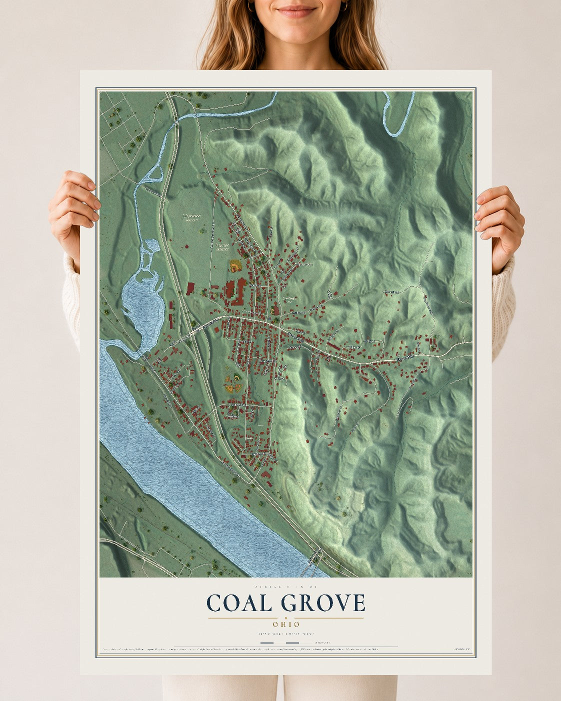 Map of Coal Grove, Ohio, 24 x 36 inch unframed archival matte print