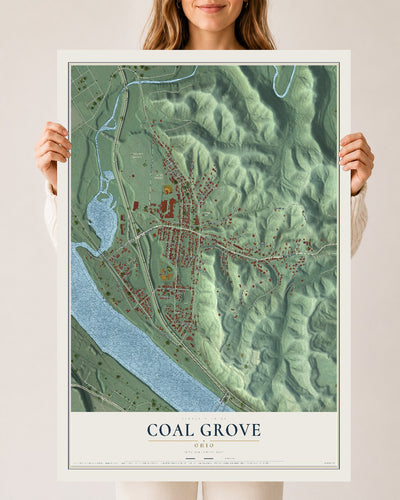 Map of Coal Grove, Ohio, 24 x 36 inch unframed archival matte print