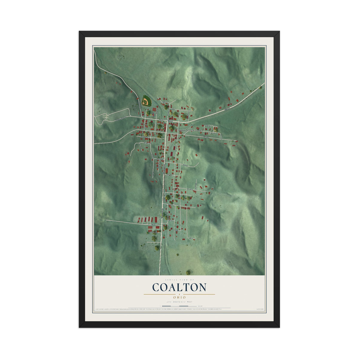 Map of Coalton, Ohio, 12 x 18 inch print in a black wood frame