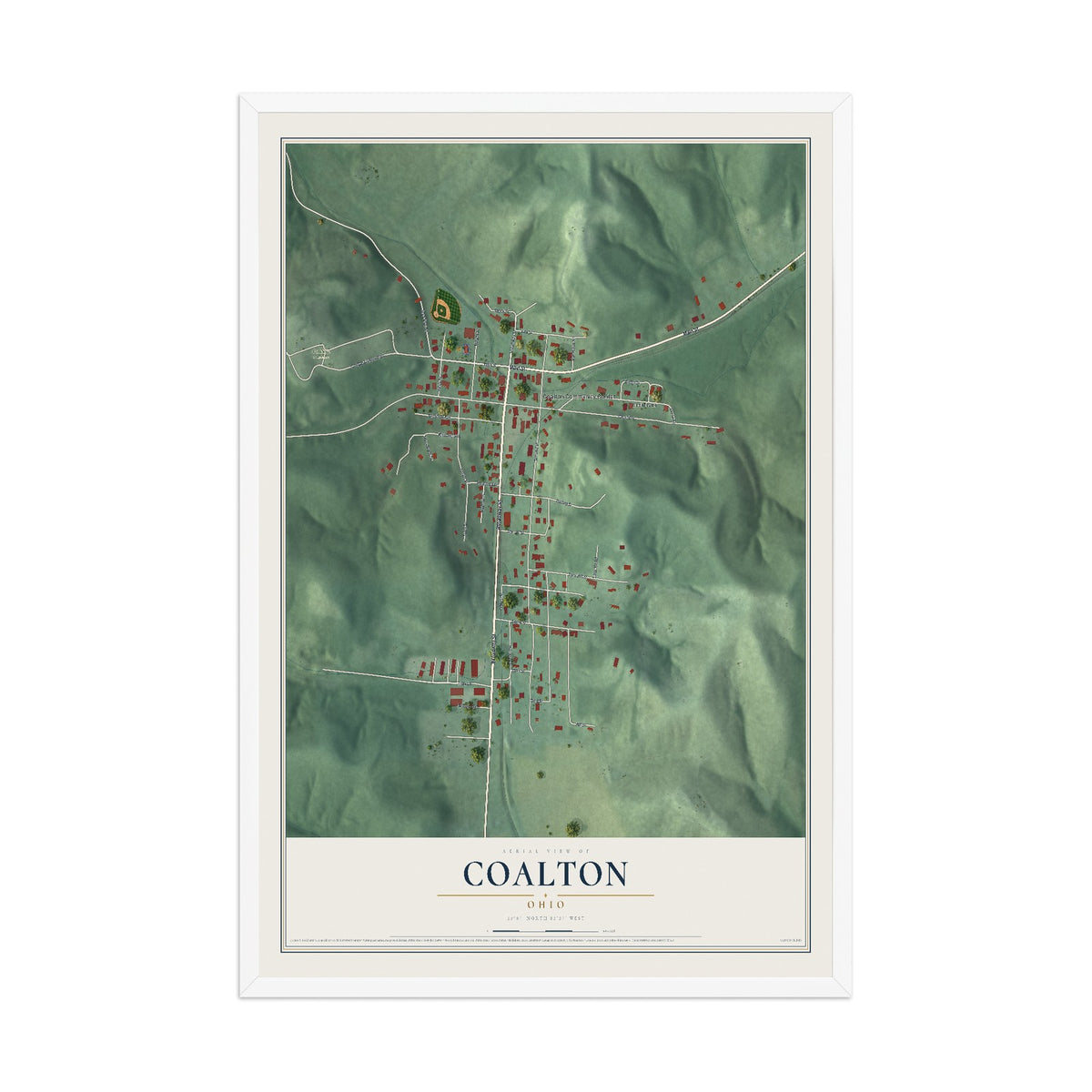 Map of Coalton, Ohio, 12 x 18 inch print in a white wood frame