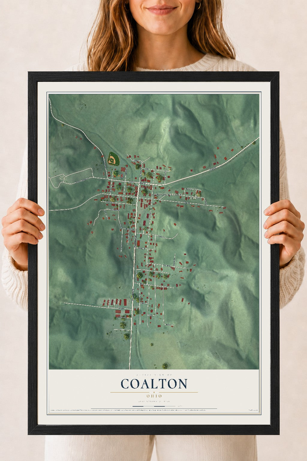 Map of Coalton, Ohio, 18 x 24 inch print in a black wood frame