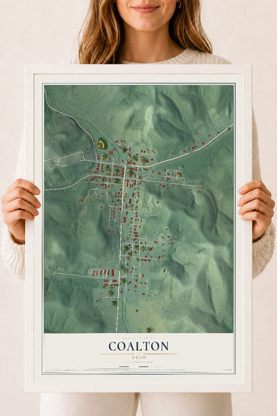 Map of Coalton, Ohio, 18 x 24 inch print in a white wood frame