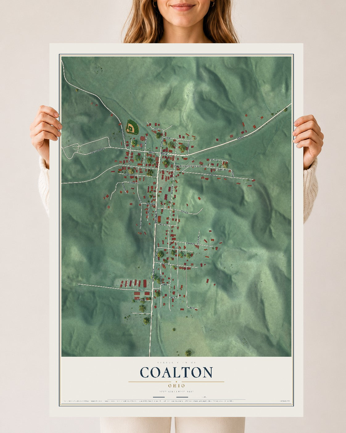 Map of Coalton, Ohio, 24 x 36 inch unframed archival matte print