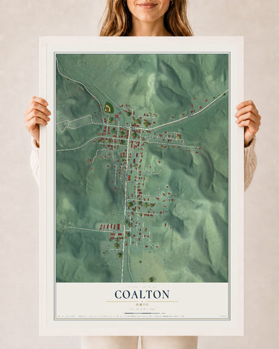 Map of Coalton, Ohio, 24 x 36 inch print in a white wood frame