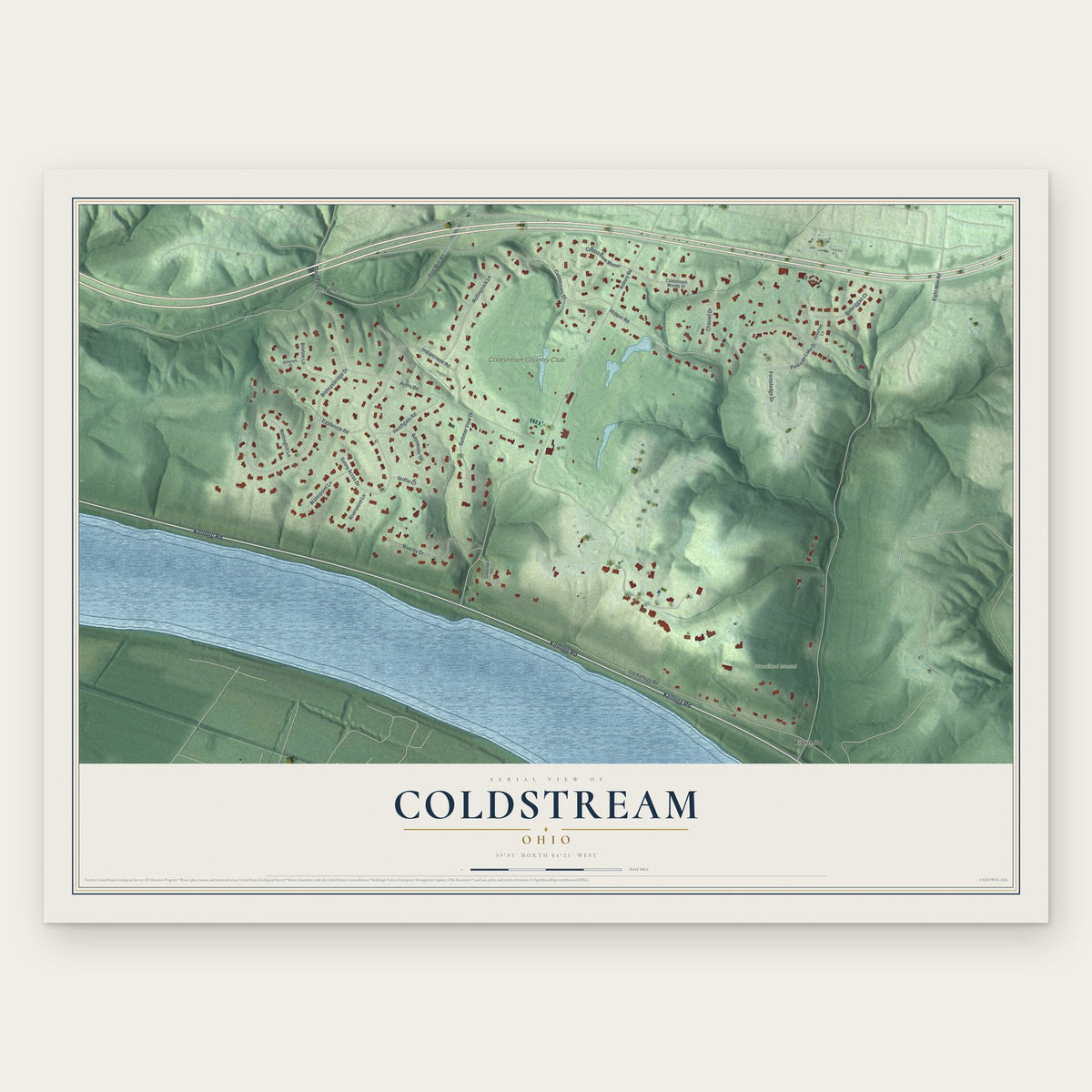 Coldstream, Ohio map print, the full design